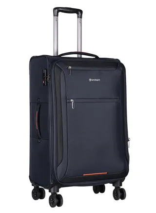 Unisex Soft Travel Bag Medium Luggage Trolley Polyester Lightweight Expandable 4 Double Spinner Wheeled Suitcase with 3 Digit TSA lock E751 Black 