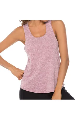 Scoop Neck Detail Quick Dry Sports Tank Top Light Purple 