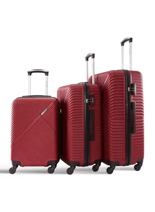 Vizro 3-Piece ABS Hardside Spinner Luggage Trolley Set Burgundy 