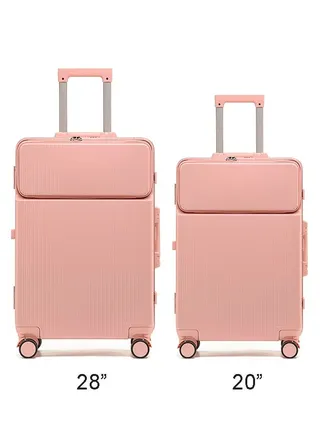 Set of 2 Premium Expandable Aluminum Frame ABS & PC Suitcase With USB Charging Port 28 Inch And 20 Inch 
