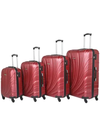 Hard Shell Travel Bags Trolley Luggage Set of 4 Piece Suitcase for Unisex ABS Lightweight with 4 Spinner Wheels KH115 Burgundy 