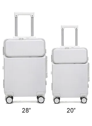 Set of 2 Premium Expandable Aluminum Frame ABS & PC Suitcase With USB Charging Port 28 Inch And 20 Inch 