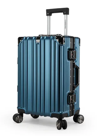 Lightweight Aluminum Frame Fashion Luggage Trolley Polycarbonate Hard Case Carry On Suitcase with 4 Quite 360 Degree Double Spinner Wheels CP001 Dark Blue 