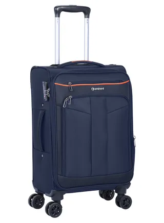Unisex Soft Travel Bag Cabin Luggage Trolley Polyester Lightweight Expandable 4 Double Spinner Wheeled Suitcase with 3 Digit TSA lock E788 Navy Blue 