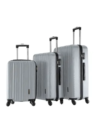 Keno 3 Piece ABS Hardside Spinner Luggage Trolley Set 20/24/28 Inch Silver 