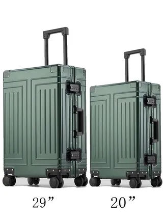 Set of 2 Hardcase Travel Suitcase Al-Mg Alloy Luggage Trolley With 4 Spinner Wheel 