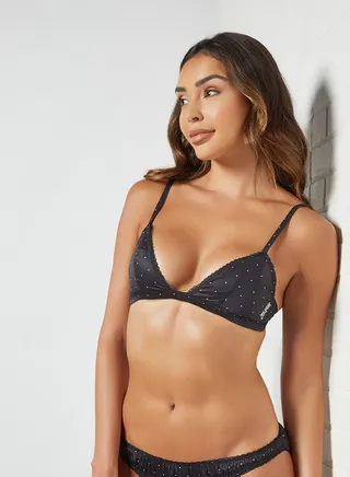 Printed Cotton Triangle Bra Black 