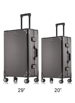 Set of 2 Hardcase Travel Suitcase Al-Mg Alloy Luggage Trolley With 4 Spinner Wheel 29 Inch And 20 Inch 