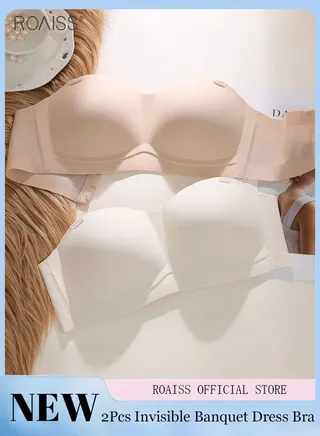 Women's Strapless Invisible Bra 2-Piece Detachable Shoulder Strap Thin Anti Slip Breathable Dress Bra 