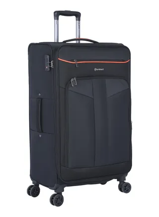 Unisex Soft Travel Bag Large Luggage Trolley Polyester Lightweight Expandable 4 Double Spinner Wheeled Suitcase with 3 Digit TSA lock E788 Black 