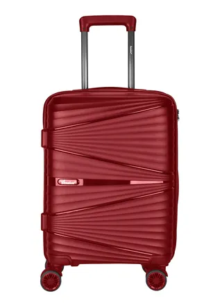 Hard Case Carry On Luggage Trolley For Unisex Polypropylene Lightweight 4 Double Wheeled Suitcase With Built In TSA Type Lock Travel Bag KH1005 Wine Red 