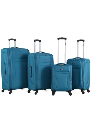 Set of 4 Light Weight Polyester Fabric Trolley Luggage With Number Lock 20,24,28,32 Inches 