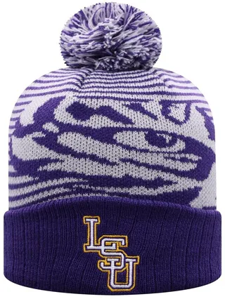 Men's Purple Lsu Tigers Lineup Cuffed Knit Hat with Pom