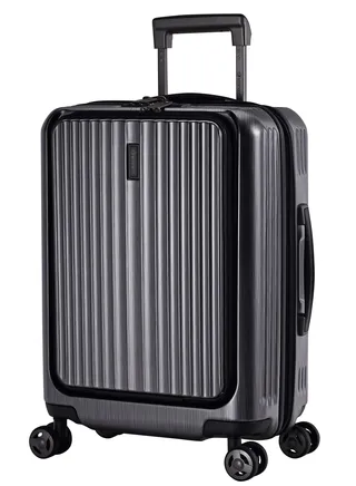 Hard Shell Travel Bag Alfred Front Loading Business Carry On Luggage trolley with Built in 2 sided TSA Compatible Combination Lock and USB Port KK50B Dark Silver 