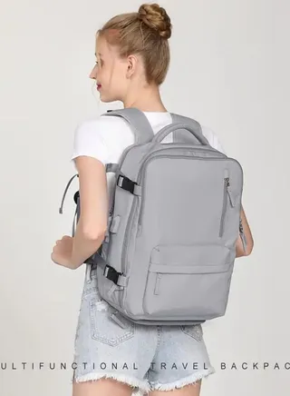 Travel Backpack for Men Women Carry On Backpack with USB Charging Port Shoe Compartment 15.6 Inch Laptop Backpack Flight Approved College School Bag Casual Daypack for Weekender Business Hiking 