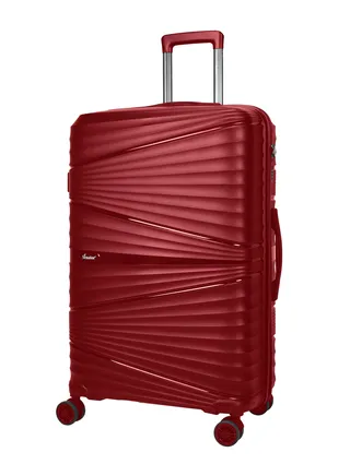Hard Case Medium Checked Luggage Trolley For Unisex Polypropylene Lightweight 4 Double Wheeled Suitcase With Built In TSA Type Lock Travel Bag KH1005 Wine Red 