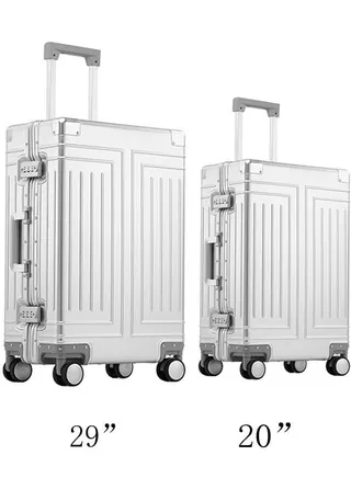Set of 2 Hardcase Travel Suitcase Al-Mg Alloy Luggage Trolley With 4 Spinner Wheel 