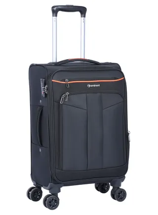 Unisex Soft Travel Bag Cabin Luggage Trolley Polyester Lightweight Expandable 4 Double Spinner Wheeled Suitcase with 3 Digit TSA lock E788 Black 