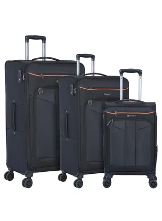 Unisex Soft Travel Bag Trolley Luggage Set of 3 Polyester Lightweight Expandable 4 Double Spinner Wheeled Suitcase with 3 Digit TSA lock E788 Black 
