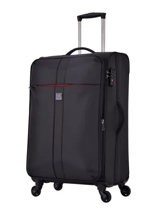 Soft Case Travel Bag Luggage Trolley for Unisex Polyester Lightweight Expandable Wheeled Suitcase with TSA lock V6101 Black 