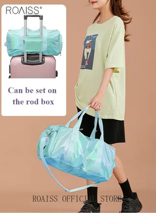 Travel Duffel Bag Laser Gradient Sports Gym Tote Bag Shoulder Crossbody Overnight Bag for Women Men or Weekender Labor Delivery Bag 