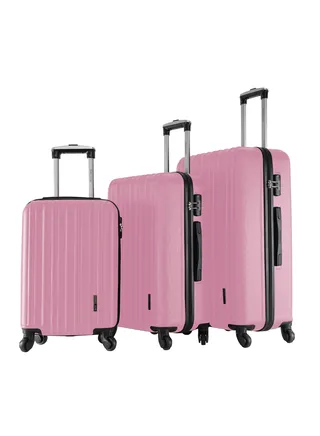 Keno 3 Piece ABS Hardside Spinner Luggage Trolley Set 20/24/28 Inch Pink 