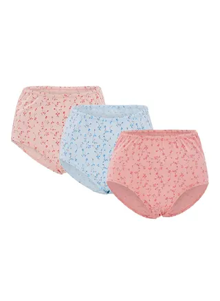 Pack Of 3 Floral Print Cotton Briefs BYL8216 Light Pink/Dark Pink/Light Blue 