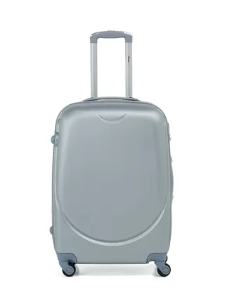 Hard Case Travel Bag Medium Checked Luggage Trolley ABS Lightweight Suitcase with 4 Spinner Wheels KH134 Silver 