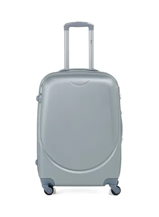 Hard Case Travel Bag Large Checked Luggage Trolley ABS Lightweight Suitcase with 4 Spinner Wheels KH134 Silver Grey 