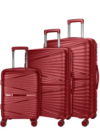 Hard Case Trolley Luggage Set of 3 For Unisex Polypropylene Lightweight 4 Double Wheeled Suitcase With Built In TSA Type Lock Travel Bag KH1005 Wine Red 