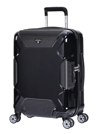 Hard Case Travel Bag Cabin Luggage Trolley Polycarbonate Lightweight Suitcase 4 Quiet Double Spinner Wheels With Tsa Lock KJ84 Black 