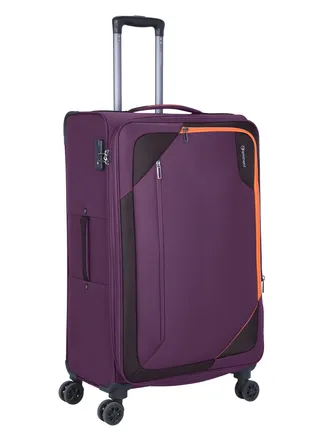 Unisex Soft Travel Bag Large Luggage Trolley Polyester Lightweight Expandable 4 Double Spinner Wheeled Suitcase with 3 Digit TSA lock E765 Purple 