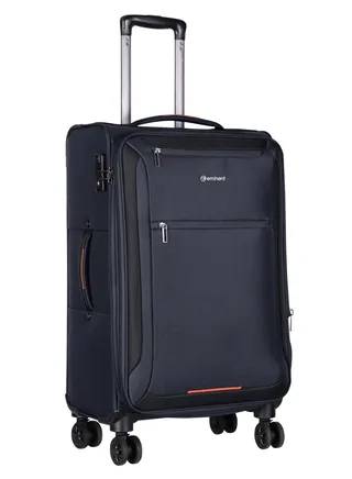 Unisex Soft Travel Bag Large Luggage Trolley Polyester Lightweight Expandable 4 Double Spinner Wheeled Suitcase with 3 Digit TSA lock E751 Black 