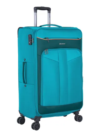 Unisex Soft Travel Bag Large Luggage Trolley Polyester Lightweight Expandable 4 Double Spinner Wheeled Suitcase with 3 Digit TSA lock E788 Green 