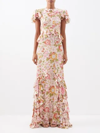 The Frillseeker Floral-print Ruffled Silk Dress