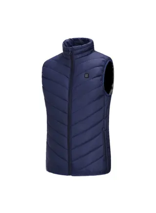 Collar Zipper Design Heating Vest Blue 