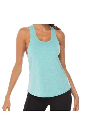 Scoop Neck Detail Quick Dry Sports Tank Top Light Blue 