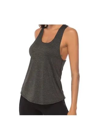 Scoop Neck Detail Quick Dry Sports Tank Top Dark Grey 