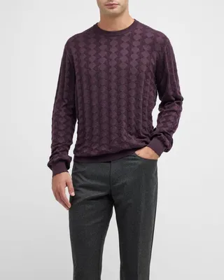 Men's Cashmere-Silk Geometric Crewneck Sweater