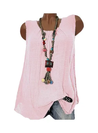 Fashion Loose Round Neck Sleeveless Tank Tops Vest Camisole Pink 