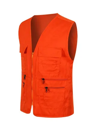 Multi-Pocket Solid Colour Waistcoat Orange 