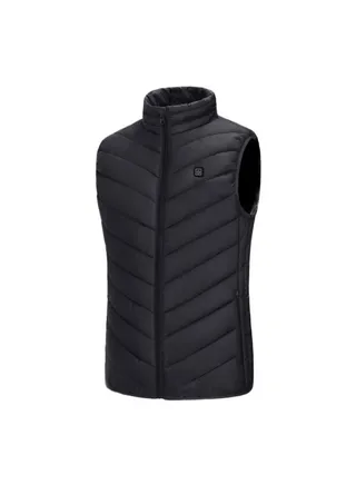 Collar Zipper Design Heating Vest Black 