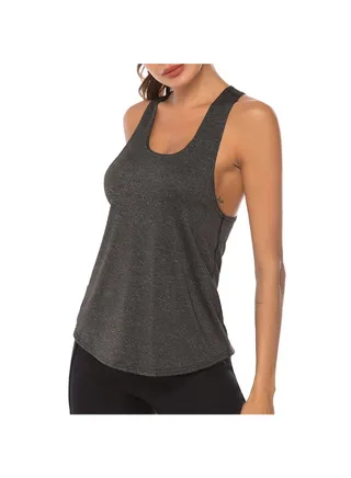 Racer Back Solid Sleeveless Tank Top Dark Grey 