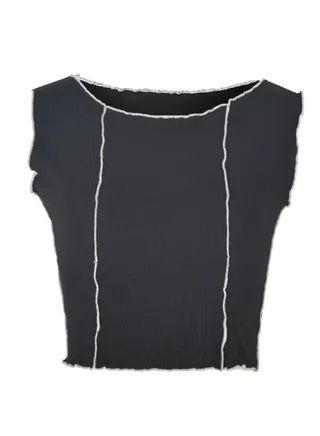 Women's Fashion Simple Summer Stitching Round Neck Slim Short Vest 