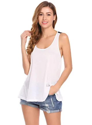 Sleeveless Floral Lace Patchwork Racerback Tank Top White 