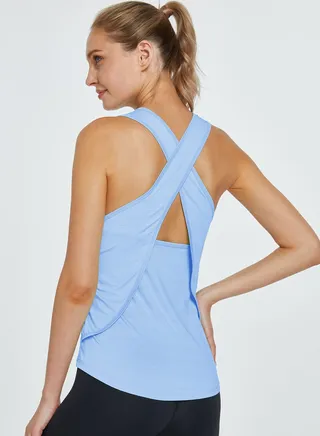 Women's Quick drying Cross Back Sports Vest Blue 