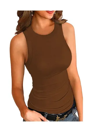 Summer New Fashion Simple Solid Color Round Neck Vest 