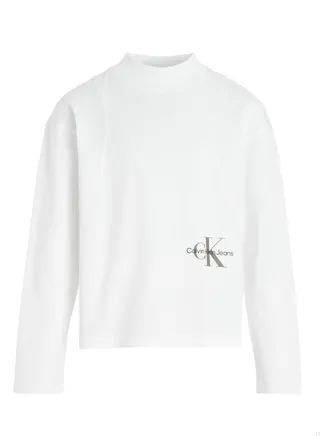 Girls' Long Sleeve Logo Slim T-Shirt, Cotton, White 