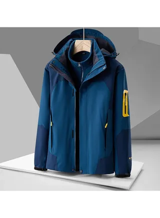 Three-in-one Detachable Two-piece Hood Waterproof Overcoat 