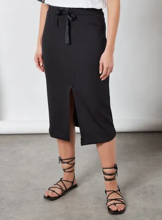 Front Slit Midi Skirt Black 